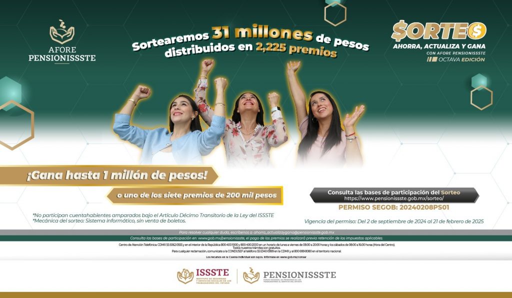 Hasta un millón de pesos en el octavo sorteo “Ahorra, actualiza y gana con Afore Pensionissste” 3 ISSSTE 4