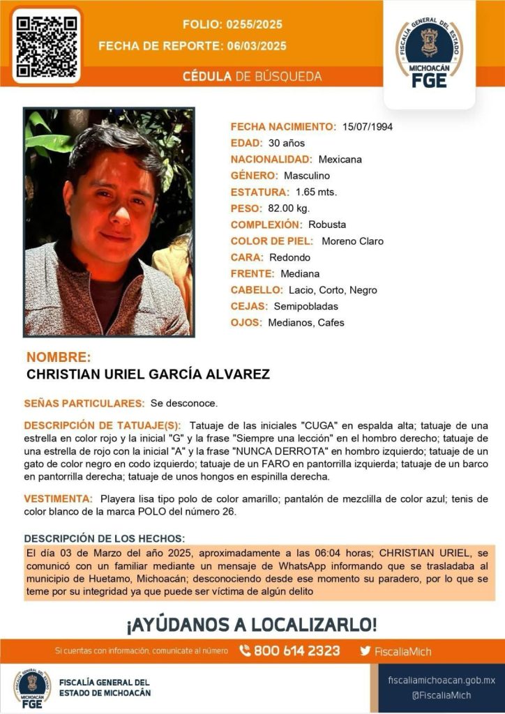 Familiares y compañeros exigen la aparición con vida de Cristian Uriel García en Taretan 2 CrisTare3