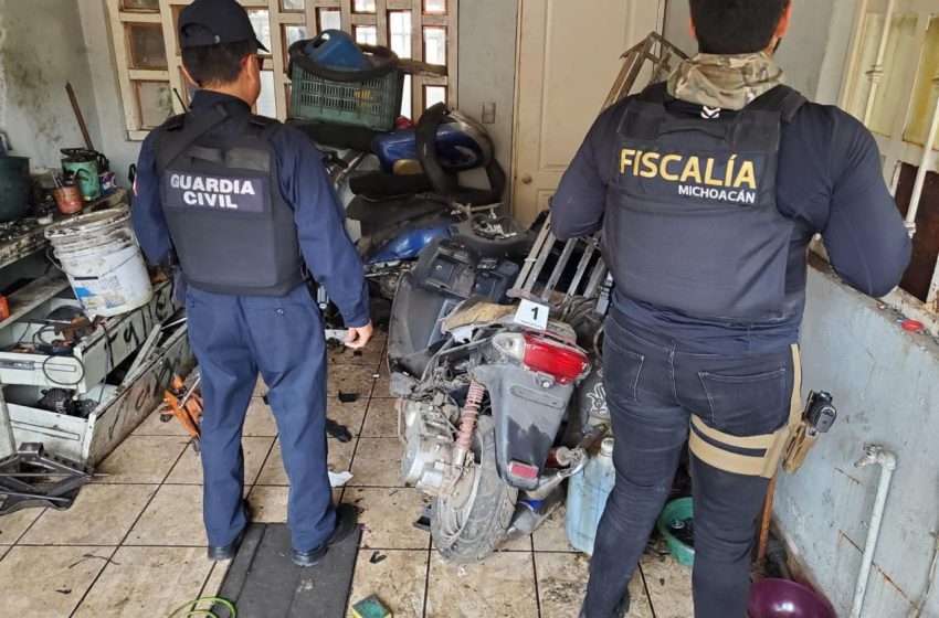FGE ejecuta cateo a un taller de motocicletas en Morelia y asegura una unidad con reporte de robo