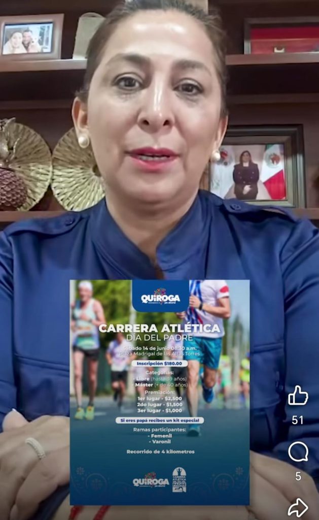 Alma Mireya González invita a celebrar el Día del Padre y participar en carrera atlética el próximo sábado 1 QuirCarreAtl2