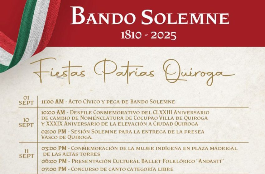  Presentan Bando Solemne conmemorativo del mes patrio y del aniversario de Quiroga