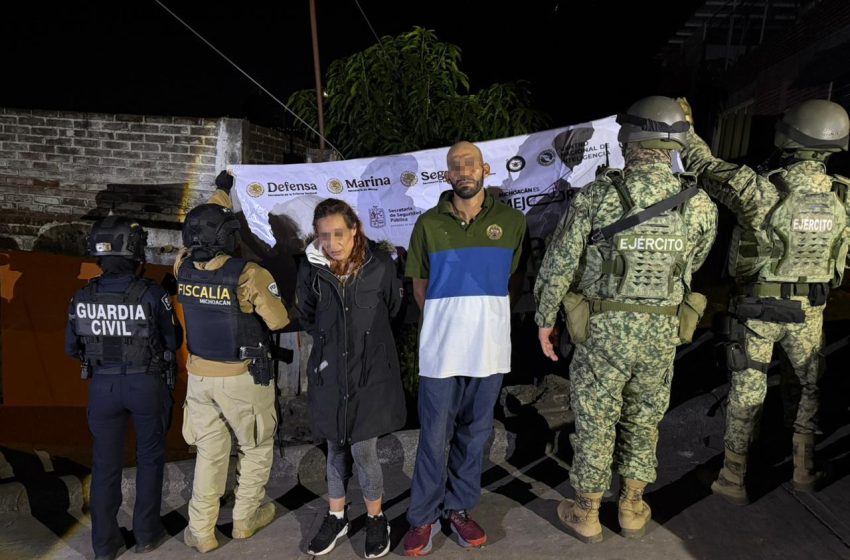  FGE con apoyo de SSP y DEFENSA ejecuta cateo en Uruapan; aseguran droga y detienen a dos personas