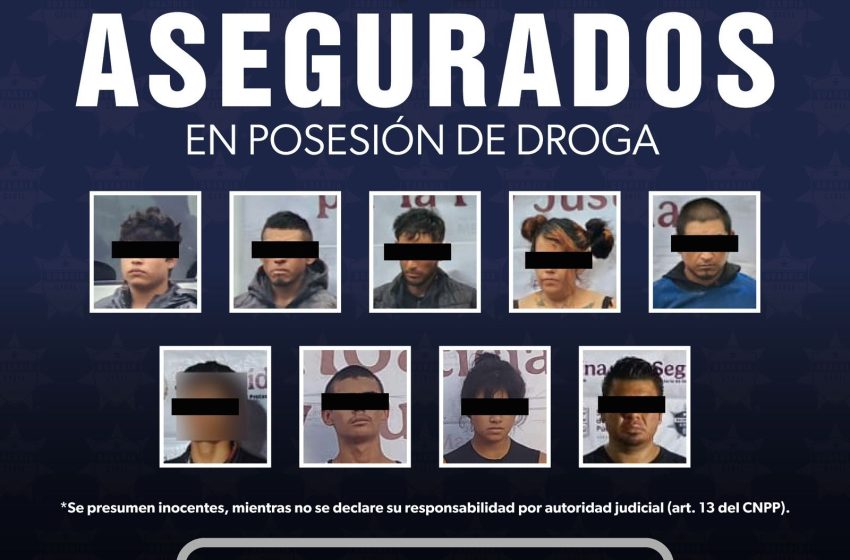  SSP asegura a 9 personas en posesión de 55 envoltorios con droga